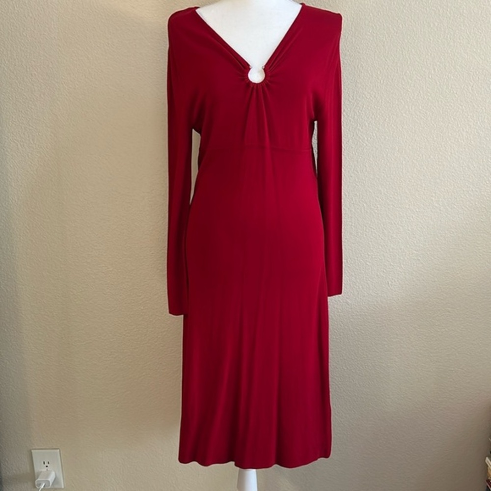 BCBG MAXAZRIA sz L Red Stretch Knit Long Sleeve Dress